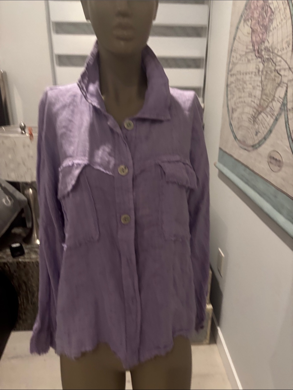 Women's Lavender Button-Front jacket, made in Italy linen
